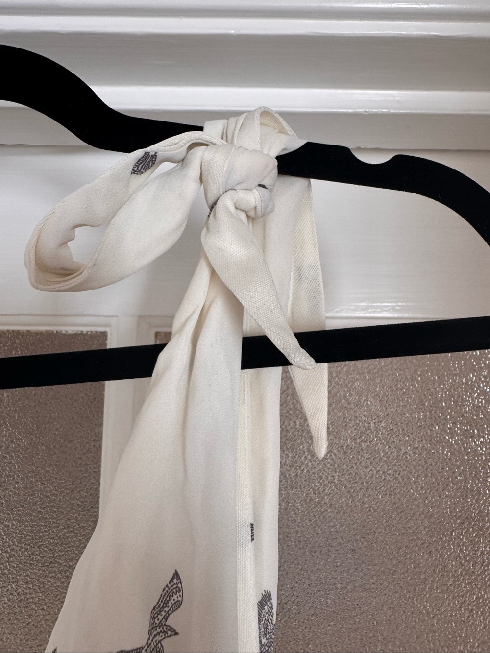 H&M Cream Midi Dress with Gray Bird Print and Tie Straps - Picture 6 of 7